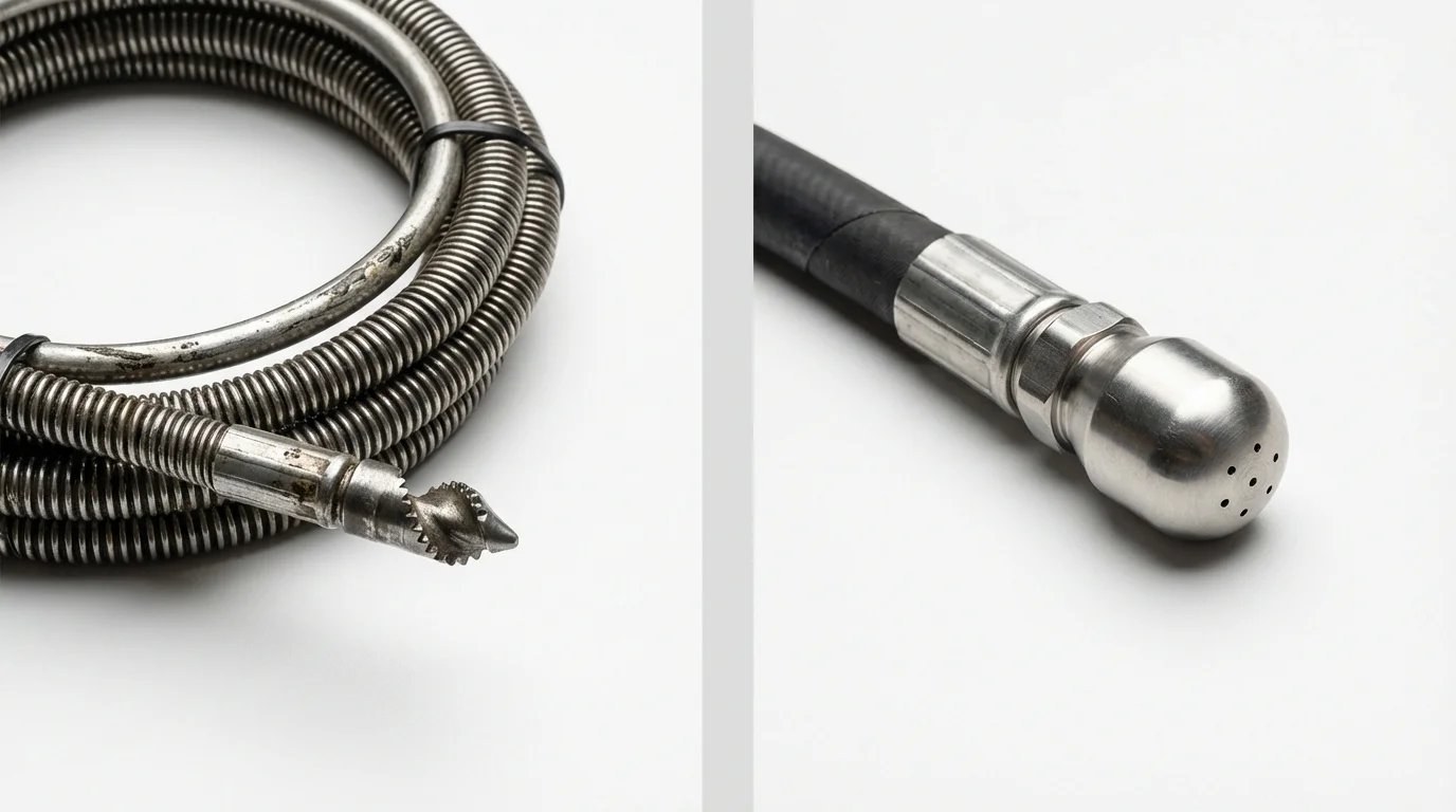 Drain snake cable and hydro jetting nozzle used for drain cleaning in Rockwood, TN