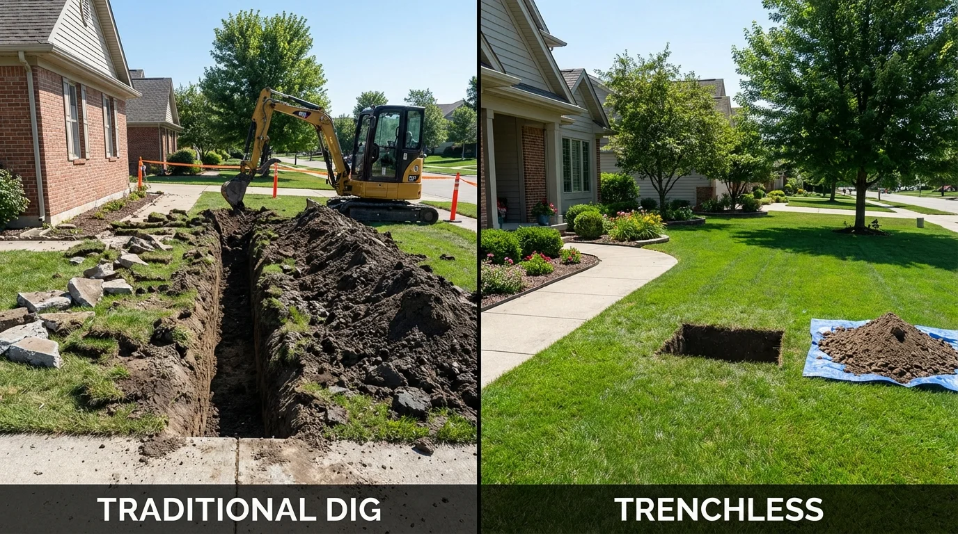 Trenchless sewer repair with minimal yard damage versus traditional excavation in Rockwood, TN